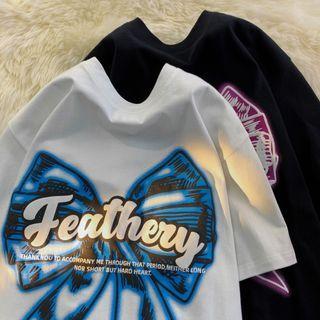 Elbow-sleeve Lettering Graphic T-shirt