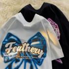 Elbow-sleeve Lettering Graphic T-shirt