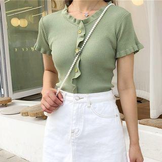Short Sleeve Ruffle Trim Knit Top