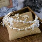 Set: Faux Pearl Wedding Headband + Drop Earring Set - Headband & Earrings - White - One Size