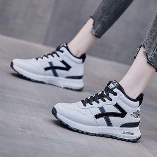 Lettering Print Fluffy Trim Lace Up Sneakers