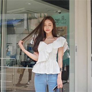 One-shoulder Ruffled-detail Top