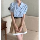Puff-sleeve Notch Lapel Blouse Blue - One Size