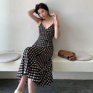 Plaid Camisole Top / Spaghetti Strap Midi Dress