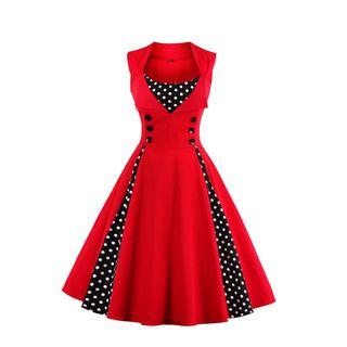 Sleeveless Dotted Panel Cocktail Dress