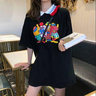 Short-sleeve Printed Mini Dress Black - One Size