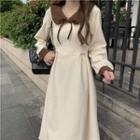 Long-sleeve Peter Pan-collar Tie-strap Midi Dress