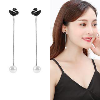 Swan Drop Earring 1 Pair - Black & Silver - One Size