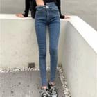 High-waist Irregular Skinny Jeans