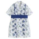 Set: Short-sleeve Floral A-line Shirt Dress + Slipdress + Belt