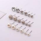 Set: Rhinestone / Faux Pearl Stud Earring (various Designs) Silver - One Size
