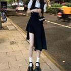 Puff-sleeve Blouse / Drawstring Asymmetrical Overall Dress