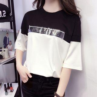 Colour Block Elbow-sleeve T-shirt