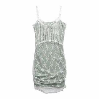 Spaghetti Strap Bow Print Mesh Mini Sheath Dress