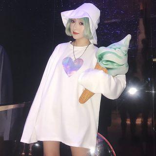 Heart Hologram Print Long Sleeve T-shirt