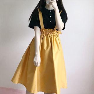 Plain Short-sleeve Blouse / Plain Suspender Skirt