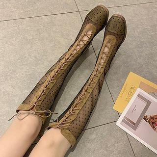 Mesh Panel Lace Up Tall Boots