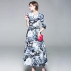 Floral Elbow-sleeve Maxi A-line Dress
