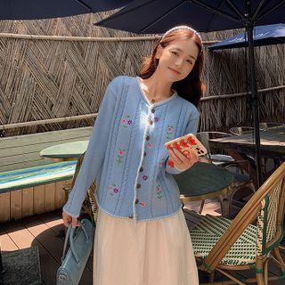 Long Sleeve Flower Embroidered Cardigan