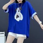 Two Tone Oversize Short Sleeve Printed T-shirt