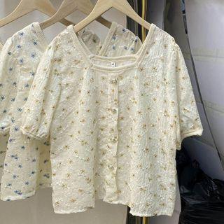 Square-neck Floral Shirt