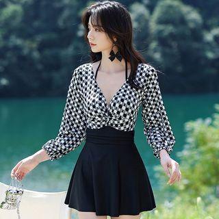 Long-sleeve Print Panel Swim Dress