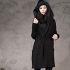 Double-breasted Hood Cardigan Black - One Size