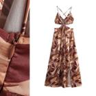 Spaghetti Strap Patterned Cut-out Maxi A-line Dress