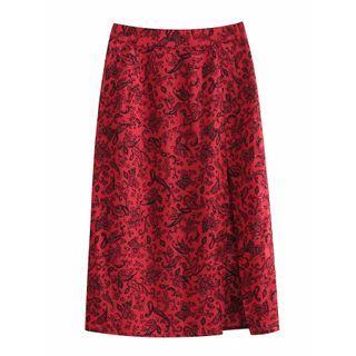 Paisley Print Slit Midi Pencil Skirt
