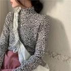Long-sleeve High-neck Leopard Print T-shirt Leopard - One Size