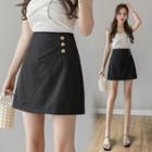 High-waist Button-up Mini A-line Skirt