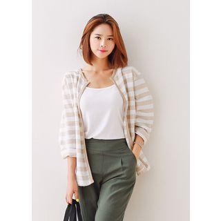 Open-front Striped Linen Blend Jacket