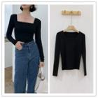 Square-neck Knit Top Black - One Size