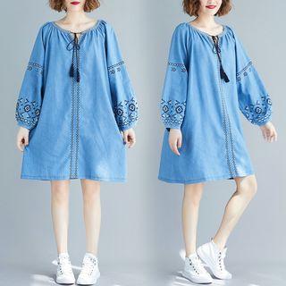 Embroidered Denim Tunic Dress