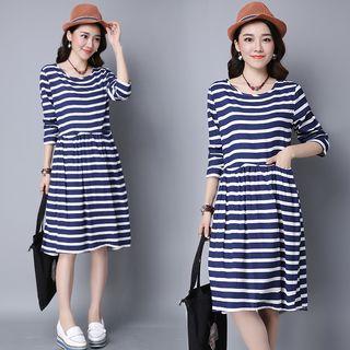 Striped Long-sleeve Midi Dress