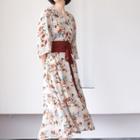 Elbow-sleeve Floral Midi A-line Dress With Waist Band