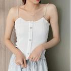 Pearl Camisole Button-up Slim-fit Knit Top