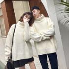 Couple Matching Heart Embroidery Turtle-neck Sweater
