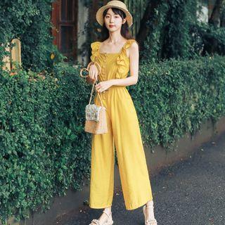 Sleeveless Ruffle Trim Jumpsuit