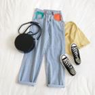 Contrast Pocket Wide-leg Jeans