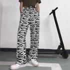 Drawstring Waist Zebra Stripe Straight Leg Pants