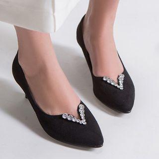Rhinestone Pointy Toe Kitten Heels