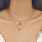 Turquoise Droplet & Alloy Whale Tail Pendant Necklace 6618 - One Size
