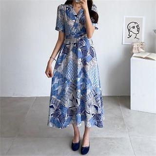 Tie-waist Printed Maxi Dress Ivory - One Size