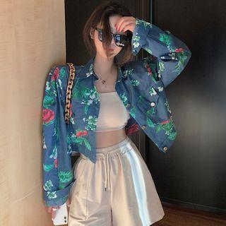 Flower-print Crop Shirt Jacket