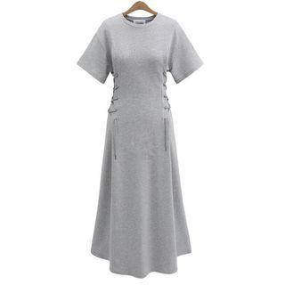 Lace Up Side Short Sleeve Maxi Knit Dress