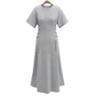 Lace Up Side Short Sleeve Maxi Knit Dress