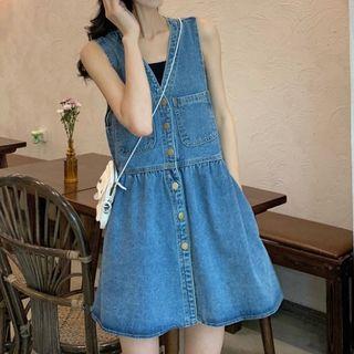 Sleeveless Button-up Denim Mini Dress