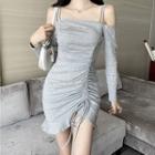 Cold-shoulder Mini Drawstring Dress