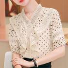 Lace Ruffle Trim Dotted Blouse